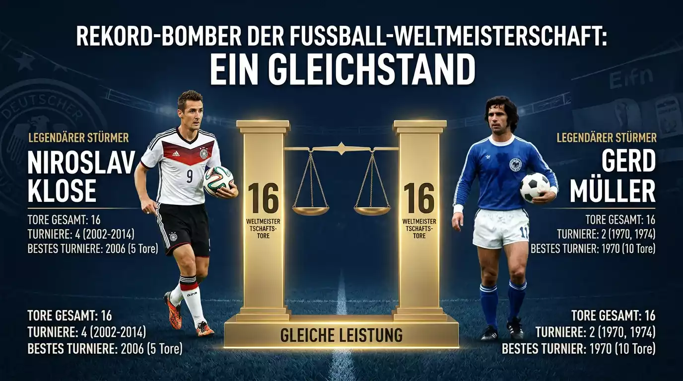 Vergleich der WM-Tore von Miroslav Klose und Lionel Messi als Infografik