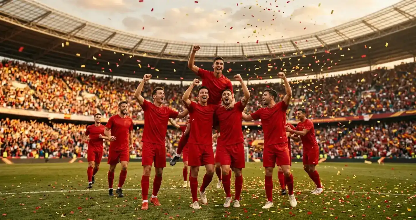 Spanische Spieler feiern den Weltmeistertitel nach dem Finalsieg im MetLife Stadium